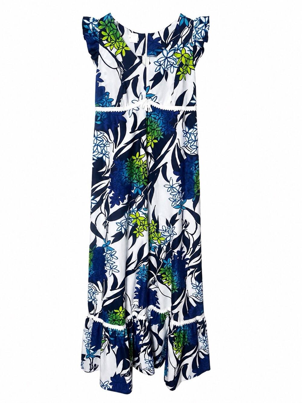 Vintage 60’s 70’s Made In Hawaii Floral Flutter Sleeve Dress Small Tropical Luau